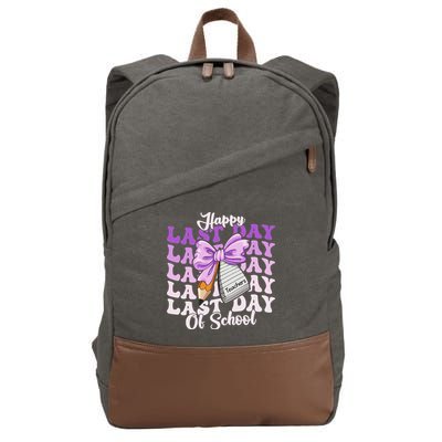 Happy Last Day Of School Coquette Bow Teachers Hello Summer Cotton Canvas Backpack