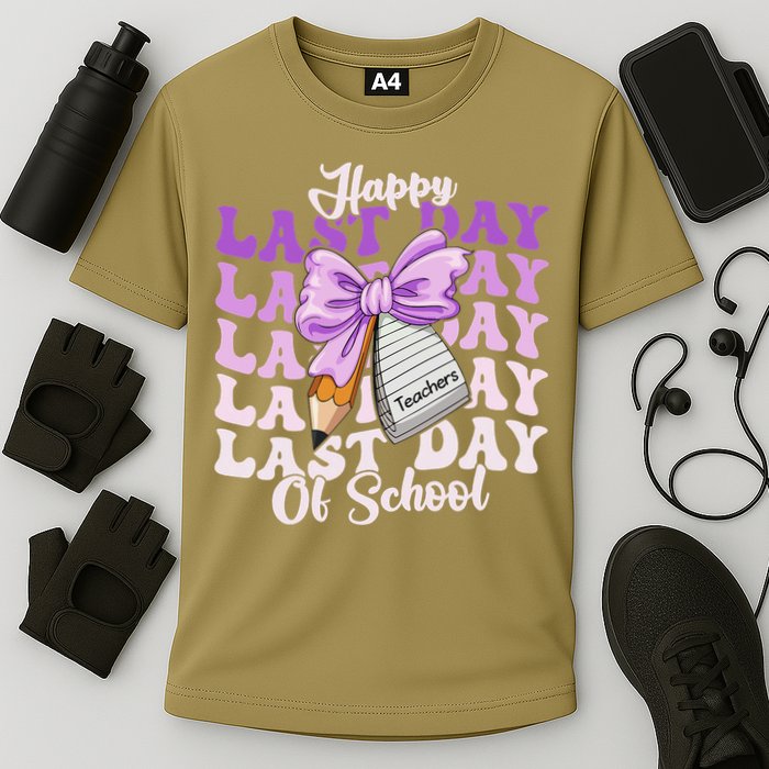 Happy Last Day Of School Coquette Bow Teachers Hello Summer Cooling Performance Crew T-Shirt