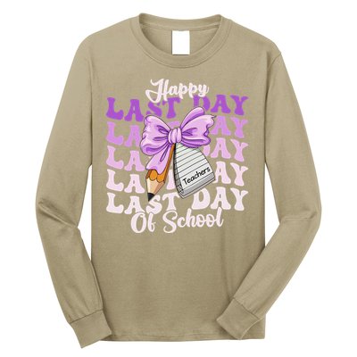 Happy Last Day Of School Coquette Bow Teachers Hello Summer Long Sleeve Shirt