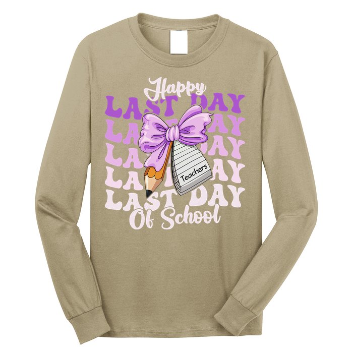 Happy Last Day Of School Coquette Bow Teachers Hello Summer Long Sleeve Shirt