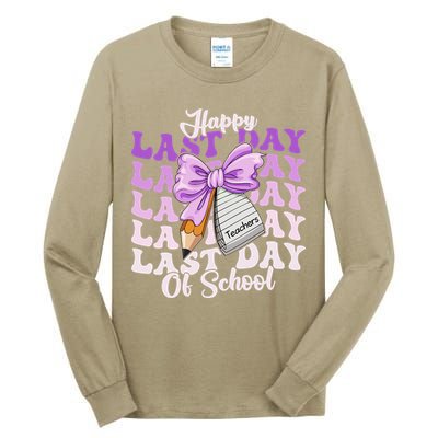 Happy Last Day Of School Coquette Bow Teachers Hello Summer Tall Long Sleeve T-Shirt