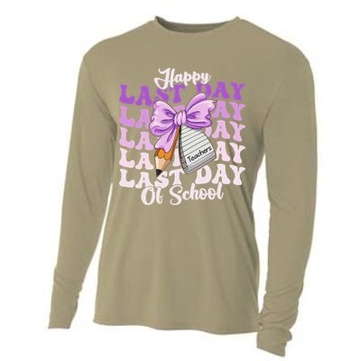 Happy Last Day Of School Coquette Bow Teachers Hello Summer Cooling Performance Long Sleeve Crew