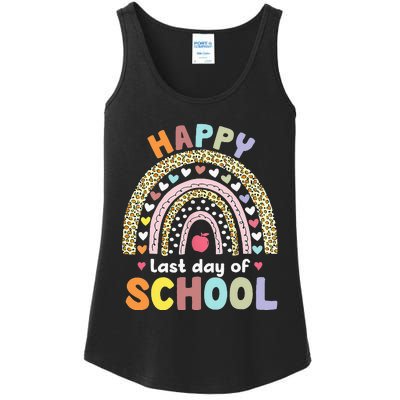 Happy Last Day Of School Rainbow Leopard Teacher Student Ladies Essential Tank