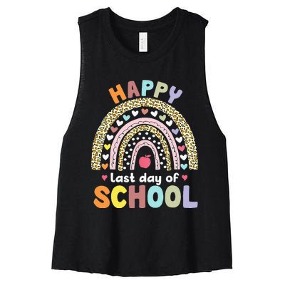 Happy Last Day Of School Rainbow Leopard Teacher Student Women's Racerback Cropped Tank