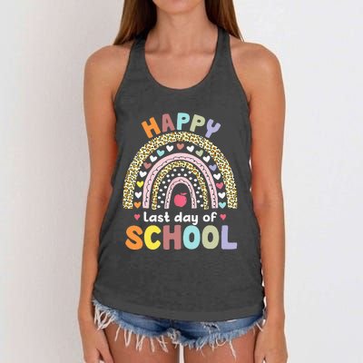 Happy Last Day Of School Rainbow Leopard Teacher Student Women's Knotted Racerback Tank