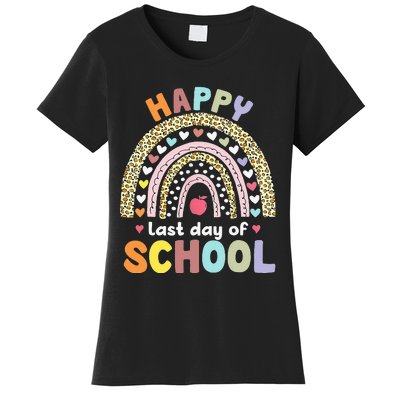 Happy Last Day Of School Rainbow Leopard Teacher Student Women's T-Shirt