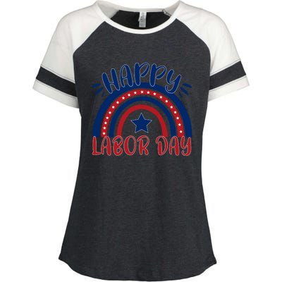 Happy Labor Day Celebration Graphic Enza Ladies Jersey Colorblock Tee