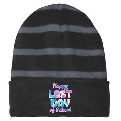 Happy Last Day Of School Colorful Striped Beanie with Solid Band