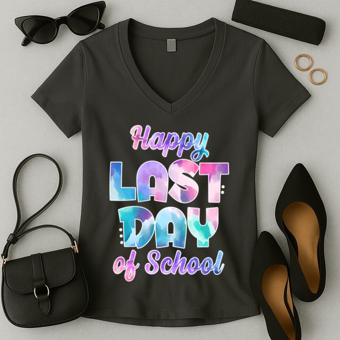 Happy Last Day Of School Colorful Women's V-Neck T-Shirt