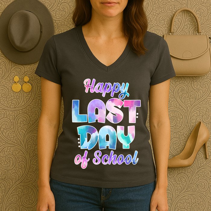 Happy Last Day Of School Colorful Women's V-Neck T-Shirt