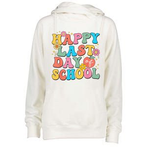 Happy Last Day Of School Graduation Groovy Teacher Student Womens Funnel Neck Pullover Hood