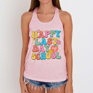 Happy Last Day Of School Graduation Groovy Teacher Student Women's Knotted Racerback Tank