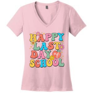 Happy Last Day Of School Graduation Groovy Teacher Student Women's V-Neck T-Shirt