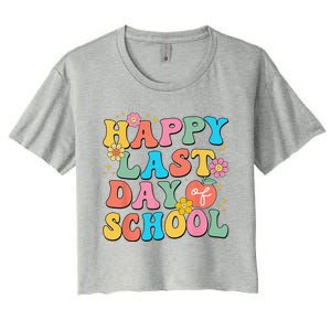 Happy Last Day Of School Graduation Groovy Teacher Student Women's Crop Top Tee