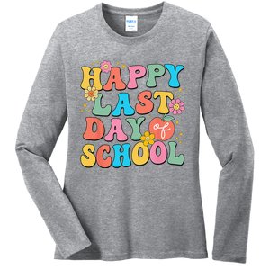 Happy Last Day Of School Graduation Groovy Teacher Student Ladies Long Sleeve Shirt