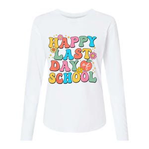 Happy Last Day Of School Graduation Groovy Teacher Student Womens Cotton Relaxed Long Sleeve T-Shirt