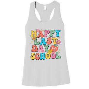 Happy Last Day Of School Graduation Groovy Teacher Student Women's Racerback Tank