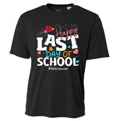 Happy Last Day Of School Hello Summer Students And Teachers Cooling Performance Crew T-Shirt