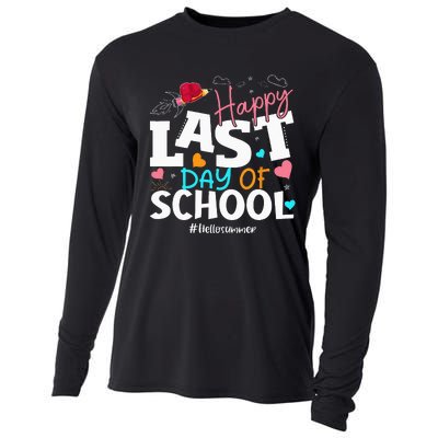 Happy Last Day Of School Hello Summer Students And Teachers Cooling Performance Long Sleeve Crew