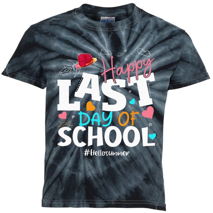 Happy Last Day Of School Hello Summer Students And Teachers Kids Tie-Dye T-Shirt