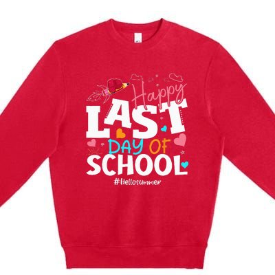 Happy Last Day Of School Hello Summer Students And Teachers Premium Crewneck Sweatshirt