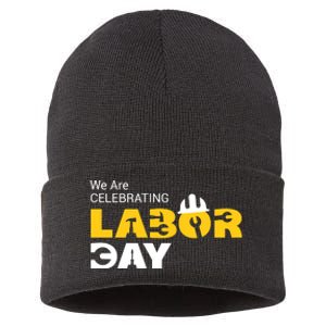 Happy Labor Day Celebration Graphic Sustainable Knit Beanie