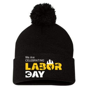 Happy Labor Day Celebration Graphic Pom Pom 12in Knit Beanie