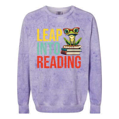 Happy Leap Day Teacher Leap Into Reading Leap Day 2024 Colorblast Crewneck Sweatshirt