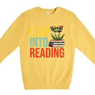 Happy Leap Day Teacher Leap Into Reading Leap Day 2024 Premium Crewneck Sweatshirt