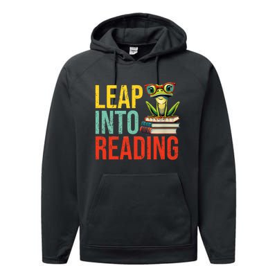 Happy Leap Day Teacher Leap Into Reading Leap Day 2024 Performance Fleece Hoodie