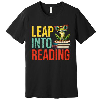 Happy Leap Day Teacher Leap Into Reading Leap Day 2024 Premium T-Shirt