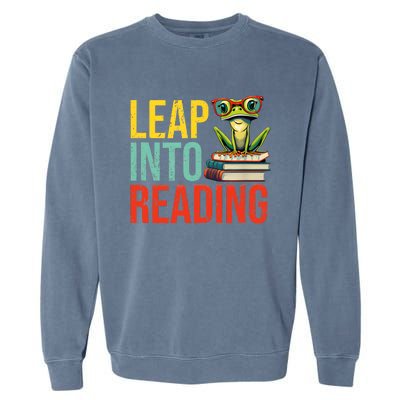 Happy Leap Day Teacher Leap Into Reading Leap Day 2024 Garment-Dyed Sweatshirt