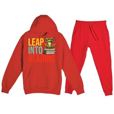 Happy Leap Day Teacher Leap Into Reading Leap Day 2024 Premium Hooded Sweatsuit Set