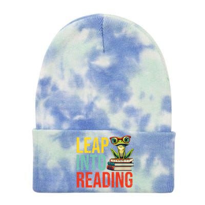 Happy Leap Day Teacher Leap Into Reading Leap Day 2024 Tie Dye 12in Knit Beanie