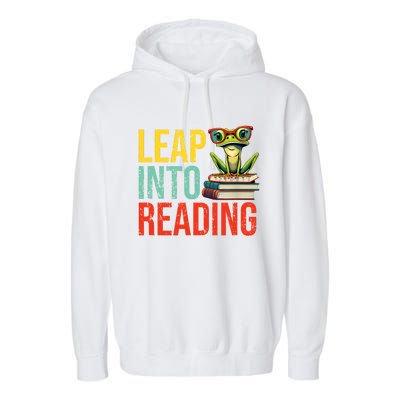 Happy Leap Day Teacher Leap Into Reading Leap Day 2024 Garment-Dyed Fleece Hoodie