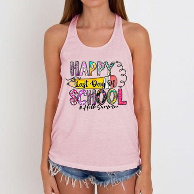 Happy Last Day Of School Hello Summer Teacher Student Women's Knotted Racerback Tank