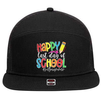 Happy Last Day Of School Teacher Kids Graduation Last Day 7 Panel Mesh Trucker Snapback Hat