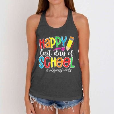 Happy Last Day Of School Teacher Kids Graduation Last Day Women's Knotted Racerback Tank