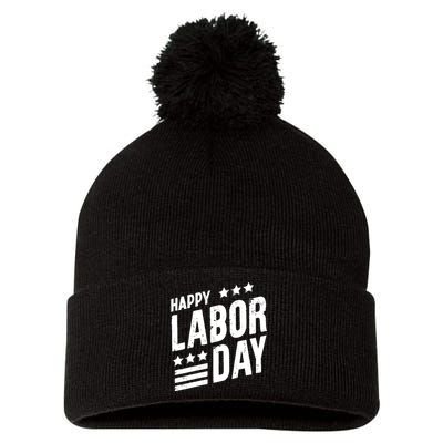 Happy Labor Day Job Work American Flag Laborer Patriotic US Pom Pom 12in Knit Beanie