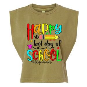 Happy Last Day Of Schools Hello Summer Teacher Student Cute Garment-Dyed Women's Muscle Tee