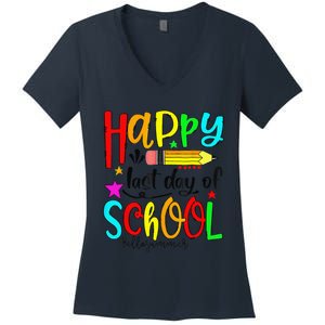 Happy Last Day Of Schools Hello Summer Teacher Student Cute Women's V-Neck T-Shirt