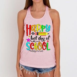 Happy Last Day Of Schools Hello Summer Teacher Student Cute Women's Knotted Racerback Tank