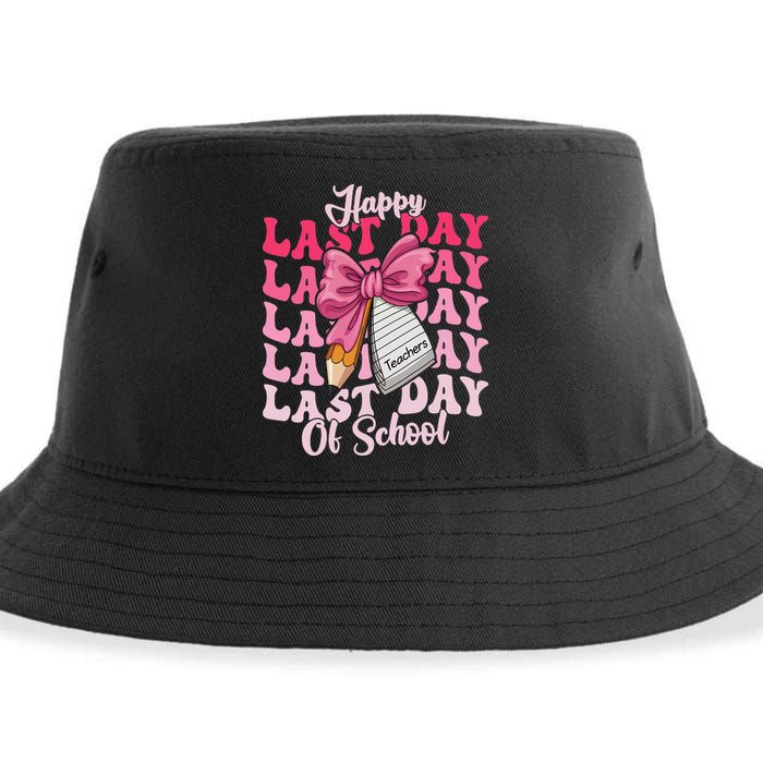 Happy Last Day Of School Coquette Bow Teachers Sustainable Bucket Hat