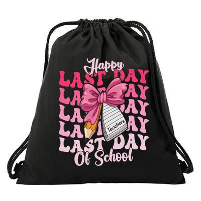 Happy Last Day Of School Coquette Bow Teachers Drawstring Bag