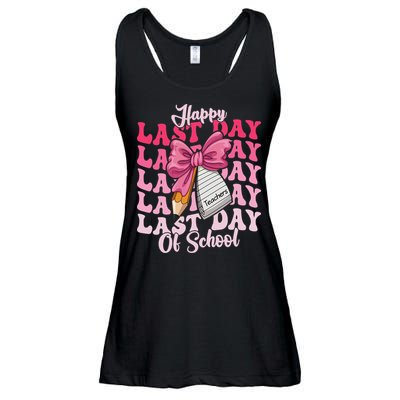 Happy Last Day Of School Coquette Bow Teachers Ladies Essential Flowy Tank