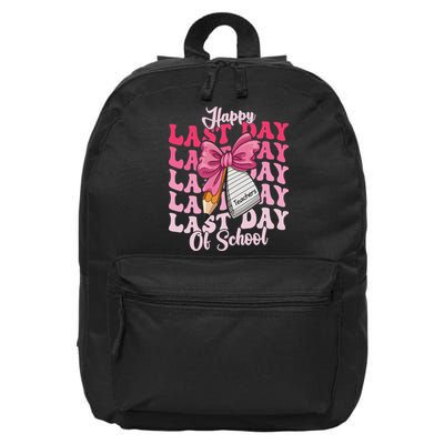 Happy Last Day Of School Coquette Bow Teachers 16 in Basic Backpack