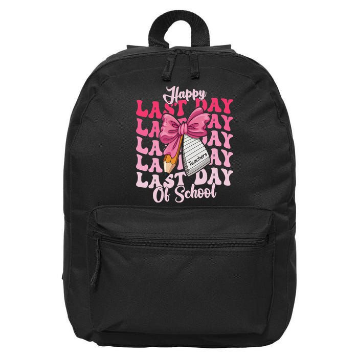 Happy Last Day Of School Coquette Bow Teachers 16 in Basic Backpack