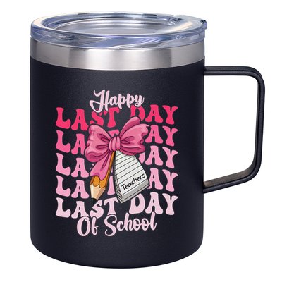 Happy Last Day Of School Coquette Bow Teachers 12oz Stainless Steel Coffee Mug