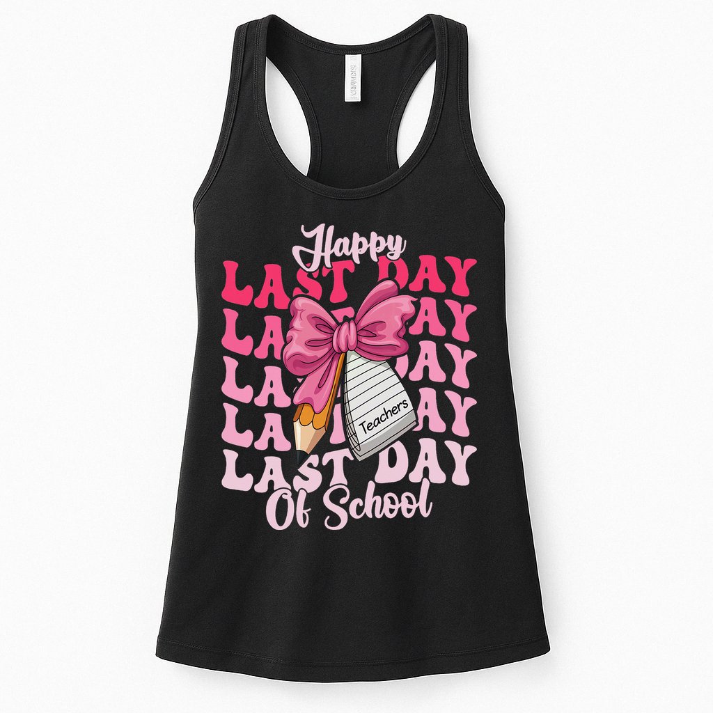 Happy Last Day Of School Coquette Bow Teachers Womens Tank Top