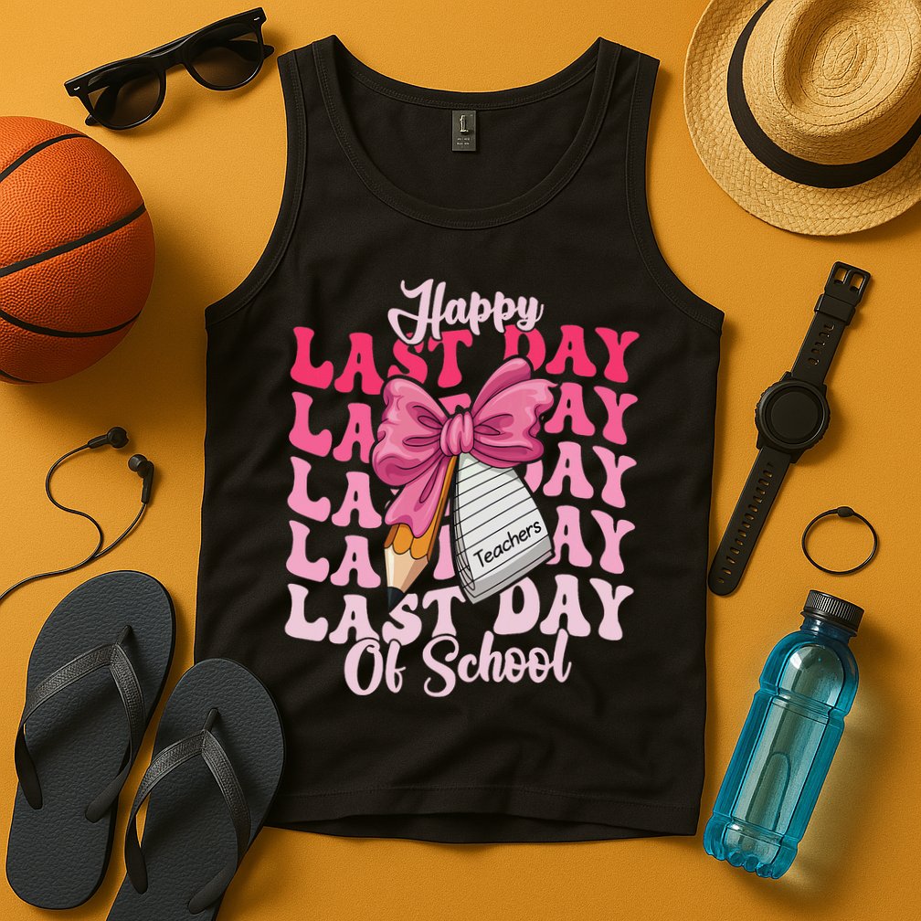 Happy Last Day Of School Coquette Bow Teachers Tank Top